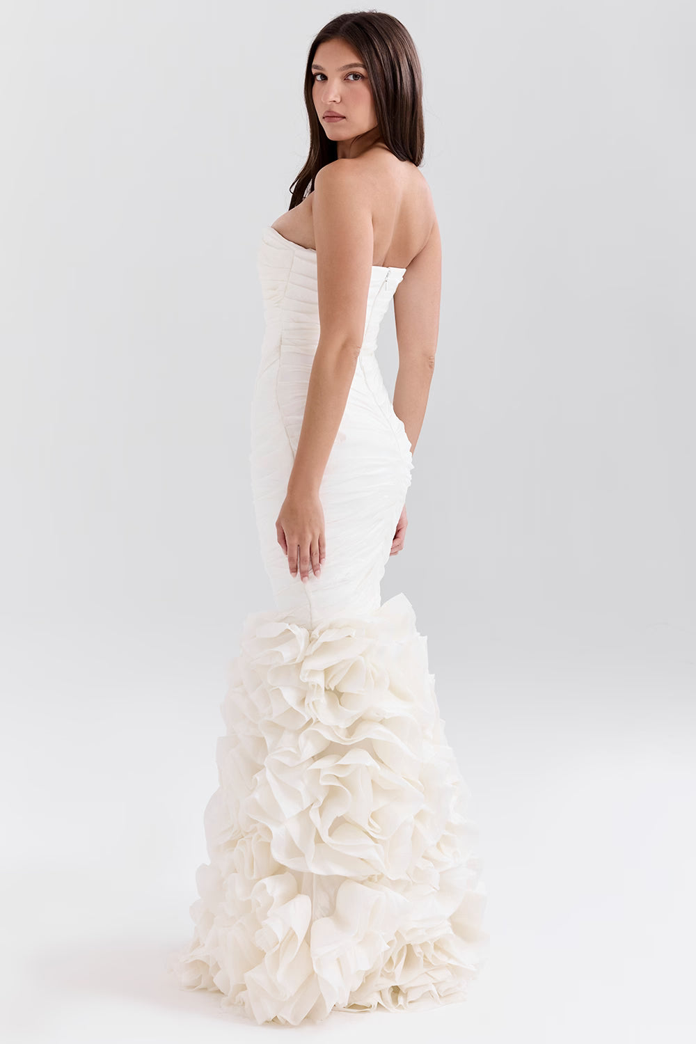 Gabrielle ivory strapless ruffle bridal gown