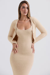 Beige soft fluffy knit cardigan