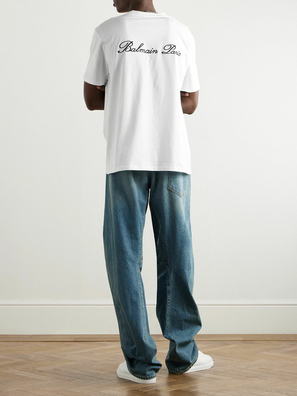 Balmain Logo Embroidered Loose Fit T-Shirt in White