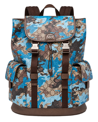 GG Camo Print Coated Canvas Ophidia Large Backpack Bag