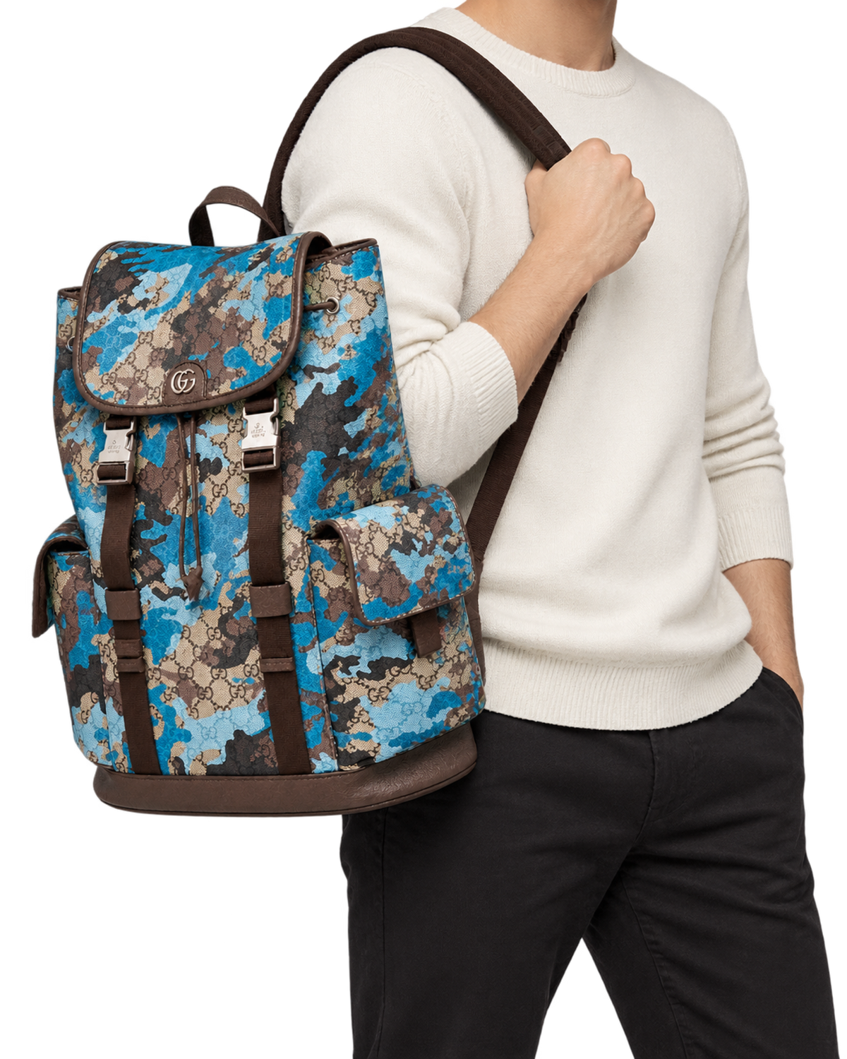 GG Camo Print Coated Canvas Ophidia Large Backpack Bag