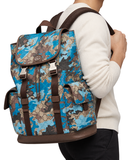 GG Camo Print Coated Canvas Ophidia Large Backpack Bag
