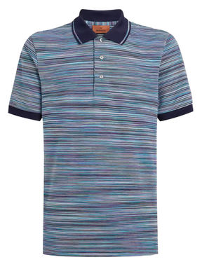 Missoni Striped Slub Polo Shirt in Blue Purple