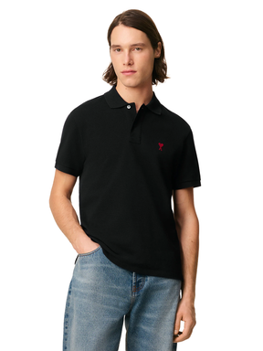 AMI Paris 'Ami de Coeur' Polo Shirt in Black