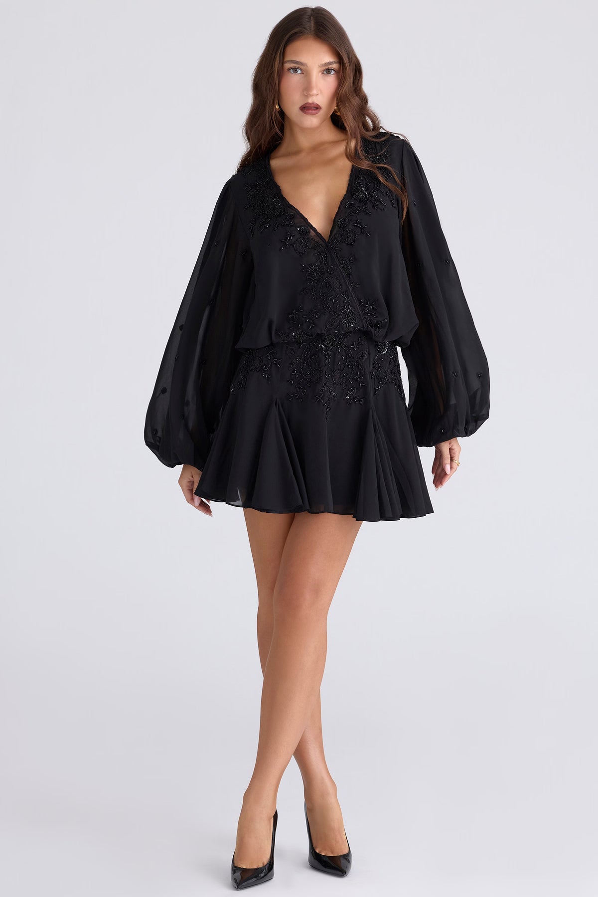 Gianna black hand beaded georgette mini dress - limited edition