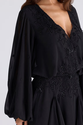 Gianna black hand beaded georgette mini dress - limited edition