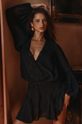 Gianna black hand beaded georgette mini dress - limited edition