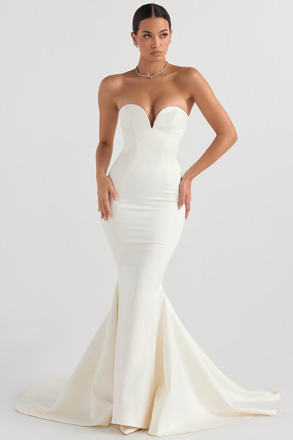 Giselle ivory satin strapless bridal gown