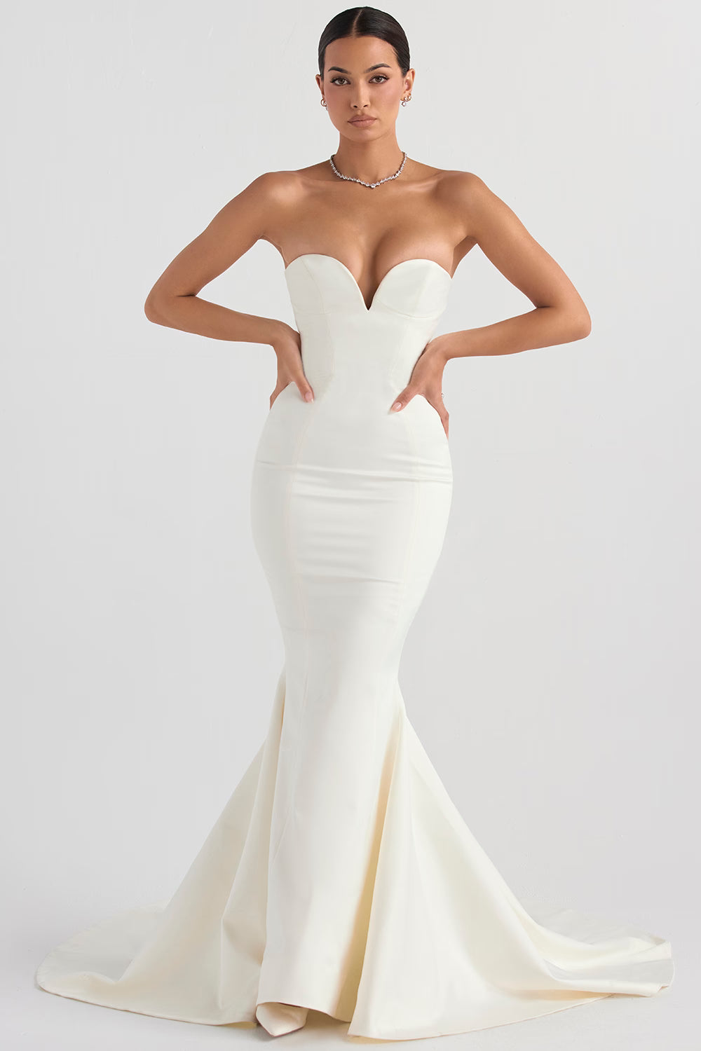 Giselle ivory satin strapless bridal gown