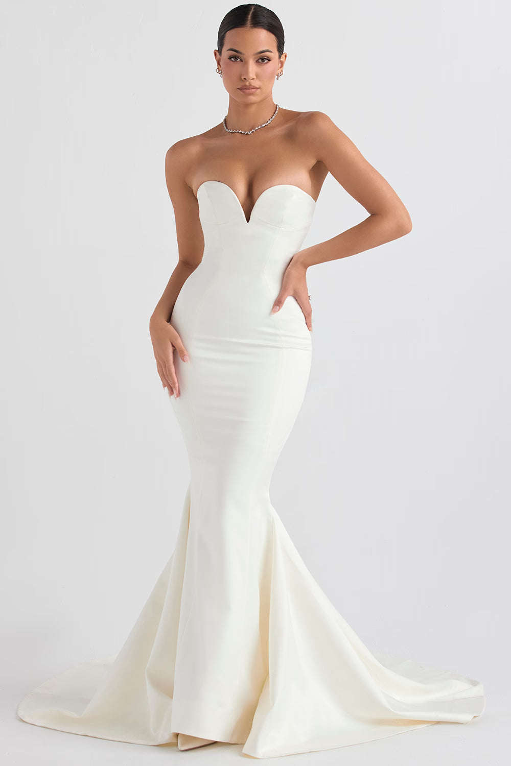 Giselle ivory satin strapless bridal gown