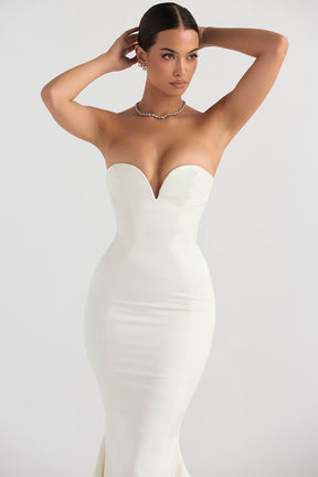 Giselle ivory satin strapless bridal gown