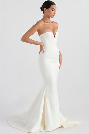 Giselle ivory satin strapless bridal gown