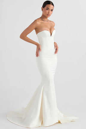 Giselle ivory satin strapless bridal gown