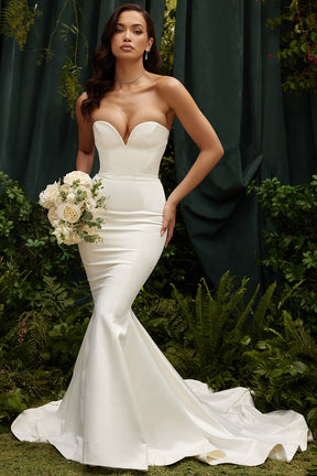 Giselle ivory satin strapless bridal gown