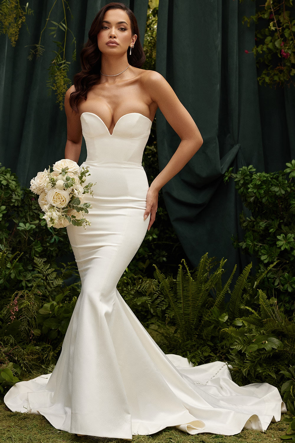 Giselle ivory satin strapless bridal gown