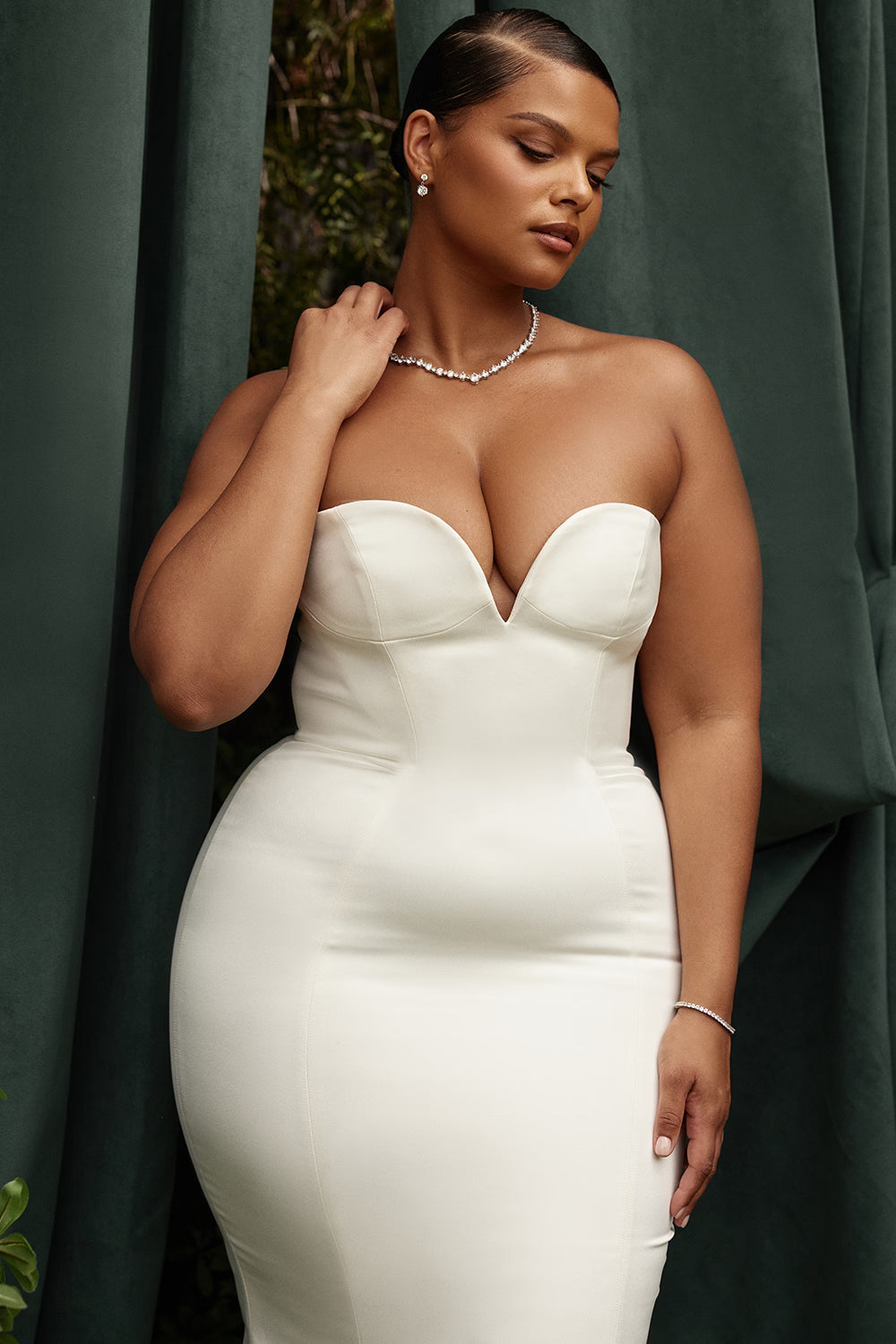 Giselle ivory satin strapless bridal gown