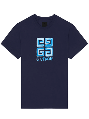 Givenchy 4G Sketch Logo Slim Fit T-Shirt in Navy Blue