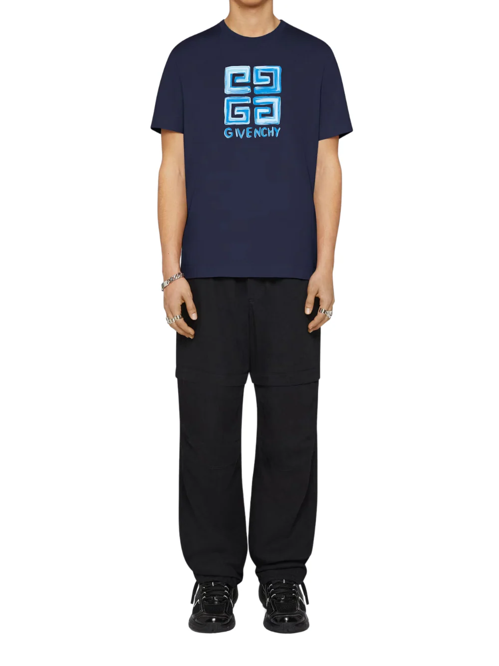 Givenchy 4G Sketch Logo Slim Fit T-Shirt in Navy Blue