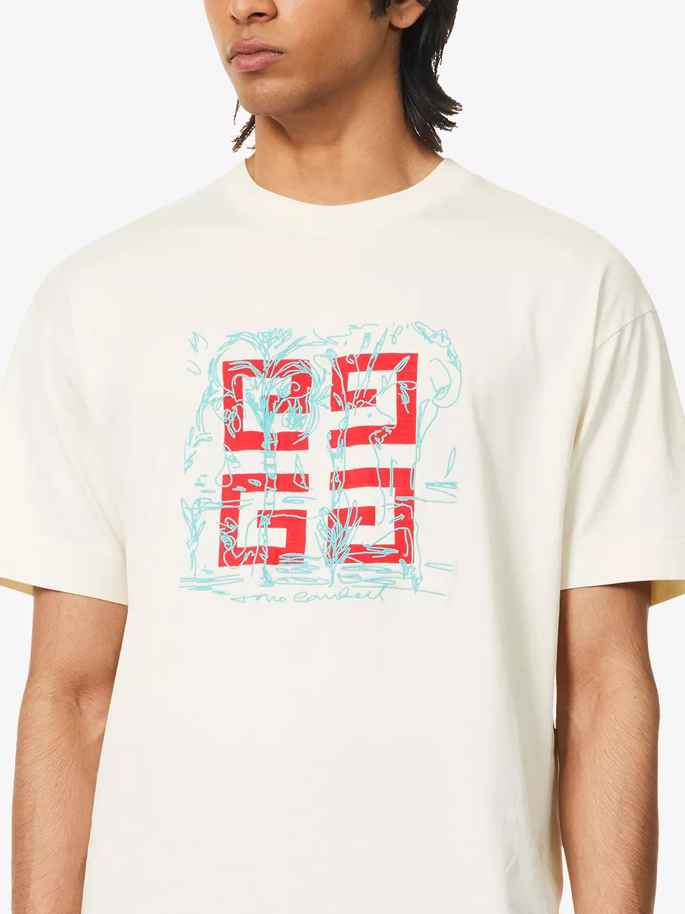 Givenchy Embroidered 4G Logo Print T-Shirt in Off White