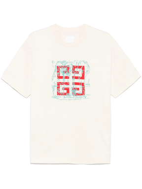 Givenchy Embroidered 4G Logo Print T-Shirt in Off White