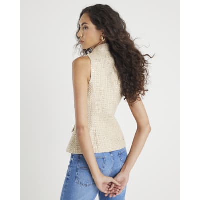 Gold Boucle High Neck Collared Waistcoat