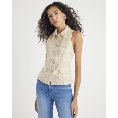 Gold Boucle High Neck Collared Waistcoat