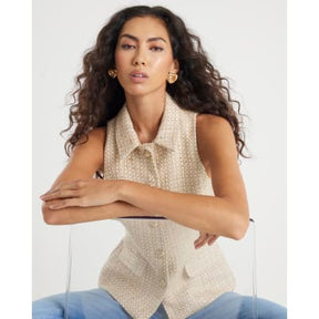 Gold Boucle High Neck Collared Waistcoat