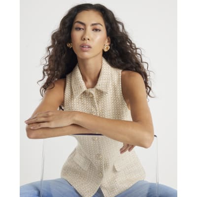 Gold Boucle High Neck Collared Waistcoat