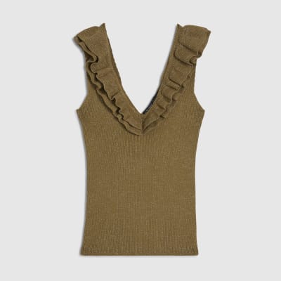 Gold Knitted Frill Trim Vest Top