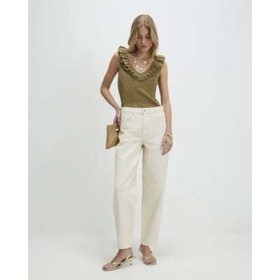 Gold Knitted Frill Trim Vest Top
