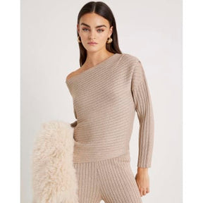 Gold Long Sleeve Glitter One Shoulder Top