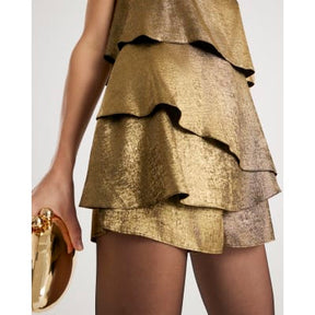 Gold metallic frill playsuit