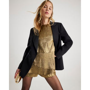 Gold metallic frill playsuit