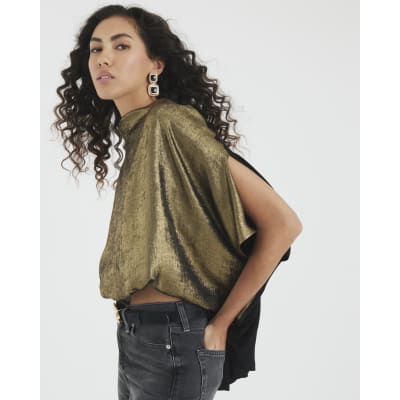Gold Metallic Jersey Back Top
