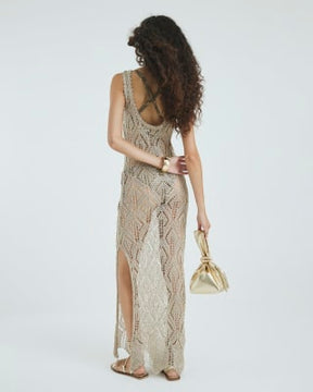 Gold Metallic Knit Maxi Dress