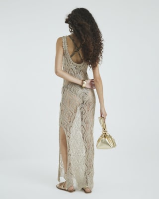 Gold Metallic Knit Maxi Dress