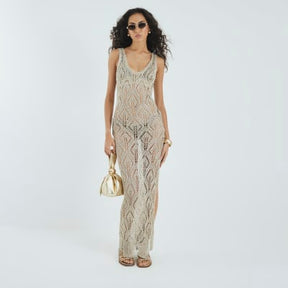 Gold Metallic Knit Maxi Dress