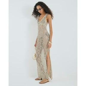 Gold Metallic Knit Maxi Dress