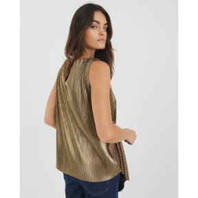 Gold Plisse Drape Detail Top