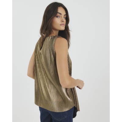 Gold Plisse Drape Detail Top