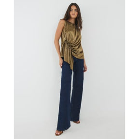 Gold Plisse Drape Detail Top