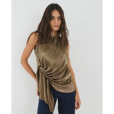 Gold Plisse Drape Detail Top