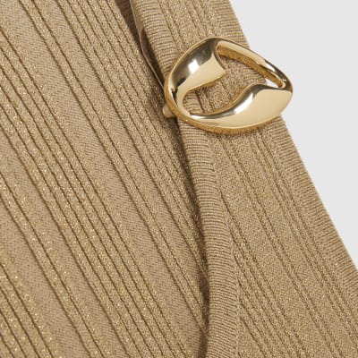 Gold Rib Knit Buckle Midi Dress