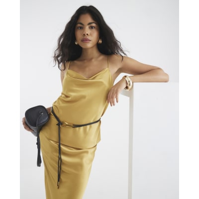 Gold Satin Cowl Neck Cami Top