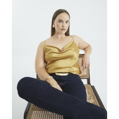 Gold Satin Cowl Neck Cami Top