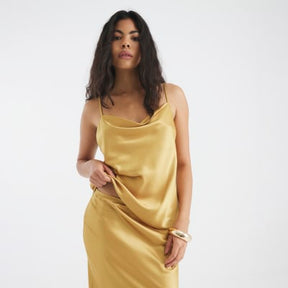 Gold Satin Cowl Neck Cami Top