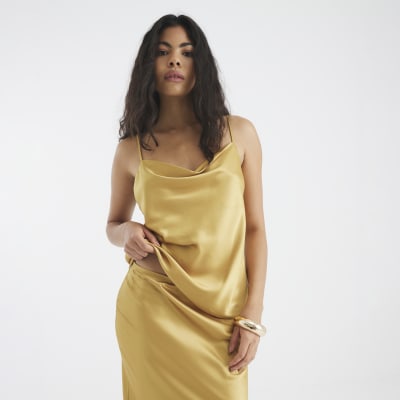 Gold Satin Cowl Neck Cami Top
