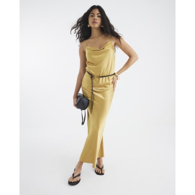 Gold Satin Cowl Neck Cami Top
