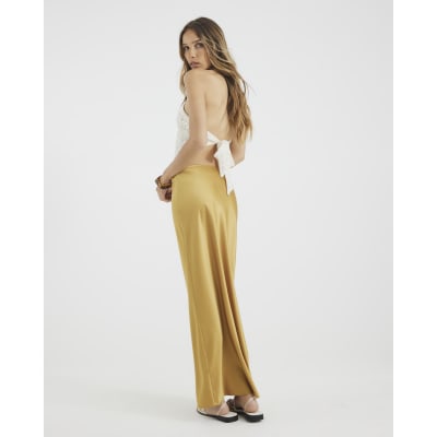 Gold Satin Maxi Skirt