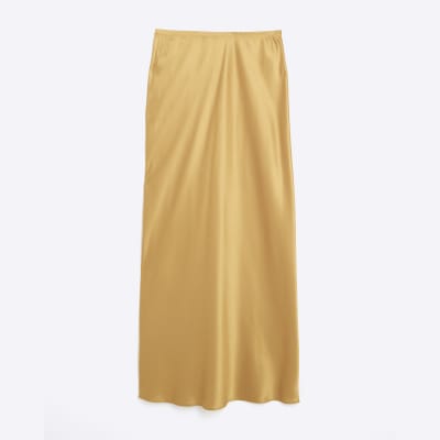 Gold Satin Maxi Skirt